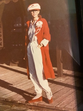 Liz Lowe in a red coat