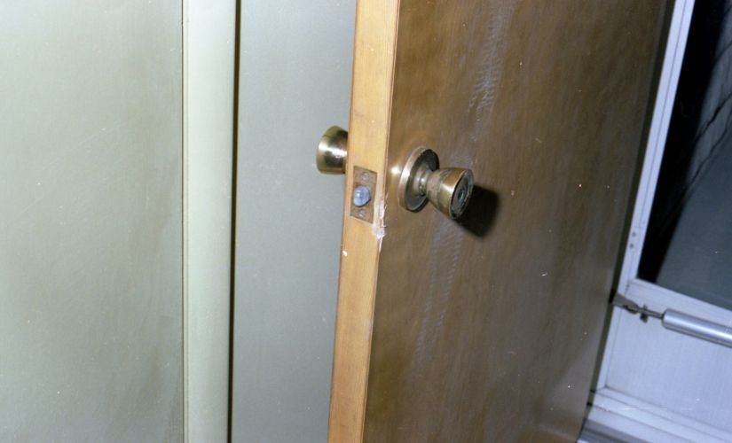 Crime Scene, picture of door that was tampered with